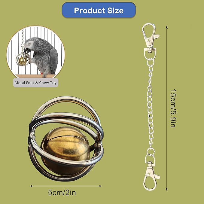 Parrot Foot Toy Grip Ball for Chewing and Claw Exercise Durable Metal Bird Cage Toy for Medium to Large Parrots Beak Grinding and Boredom Relief