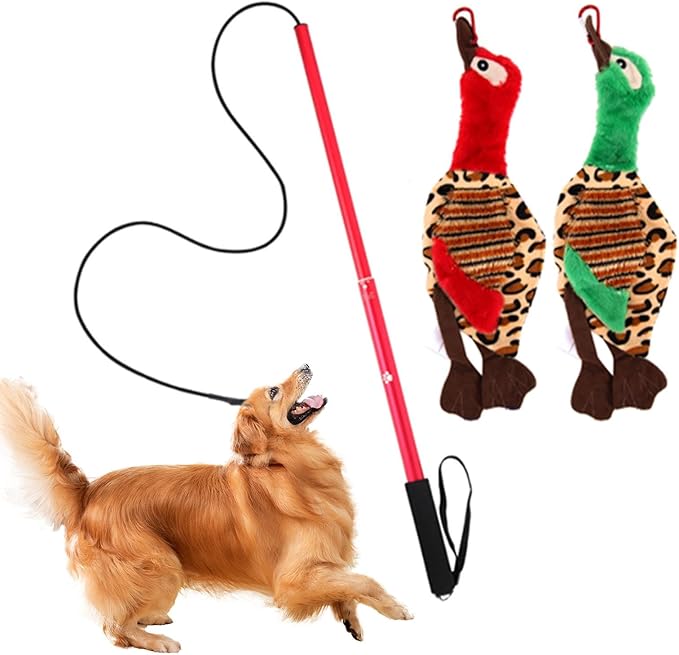 Flirt Pole for Dogs - Cat Fishing Pole Toy | Cat Wand Toy | Interactive Flirt Pole Toy | Puppy Wand Rope to and Tug of War | Durable Teaser Wand with Nylon Rope Tether Lure Toy for Dogs