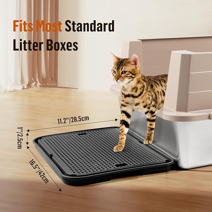Large Cat Litter Box Step Mat, 16.5"x11.2" Cat Ramp Stairs, Cat Litter Catcher for Self-Cleaning Litter Box, Cats Pedal Step Stool Ideal for Kitten & Older Cats (Black)