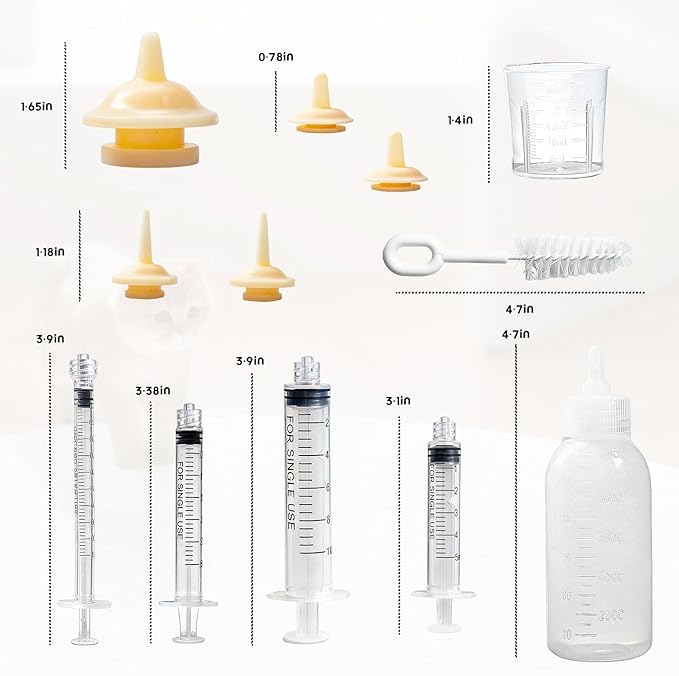 Newborn Pet Feeding Kit, 100ml Small Animal Nursing Bottle with BPA-Free Nipple, Oral Syringe, Measuring Cup & Cleaning Brush for Kittens, Puppies, Rabbits, Squirrels | Safe Hygienic Milk Feeder Set