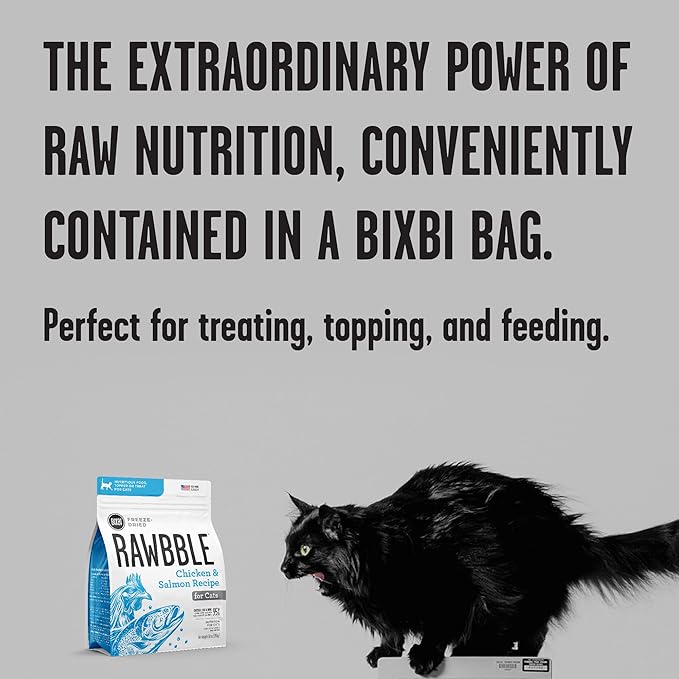 BIXBI Rawbble Freeze Dried Cat Food, Chicken & Salmon Recipe, 3.5 oz - 95% Meat and Organs, No Fillers - Pantry-Friendly Raw Cat Food for Meal, Treat or Food Topper - USA Made in Small Batches