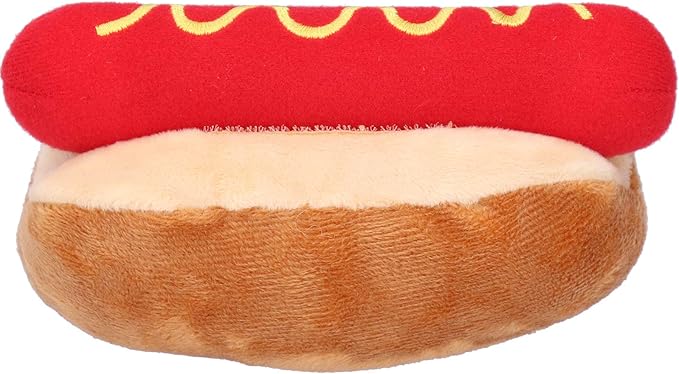 Hot Dog Plush Squeaky Toy for Dogs, Detachable Sausage, Pet Chew Toys for Small Medium Dogs Cats, 5.5 inch