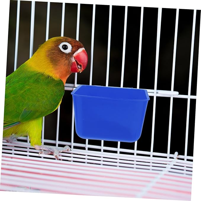 Alasum 4pcs Hanging Bird Cage Feeding Cups Sturdy PET Water Bowl for Rabbits Parrots and Poultry 12.5x9.5x6CM Blue Food and Water Dishes