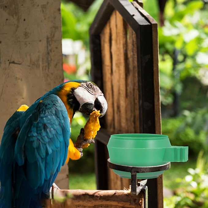 15pcs Green Small Bird Feeding Bowls Lock Food and Water Tray for Parrots and Small Birds Cage Supplies