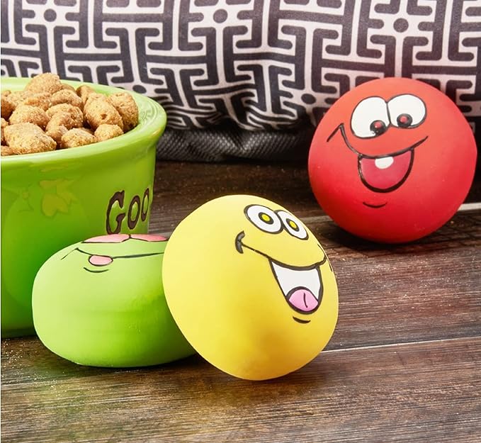 Vibrant Life Playful Buddy Emoticon Durable Rubber Latex Dog Chew Toy with Audible Squeaky Sound, Medium, 3 Count