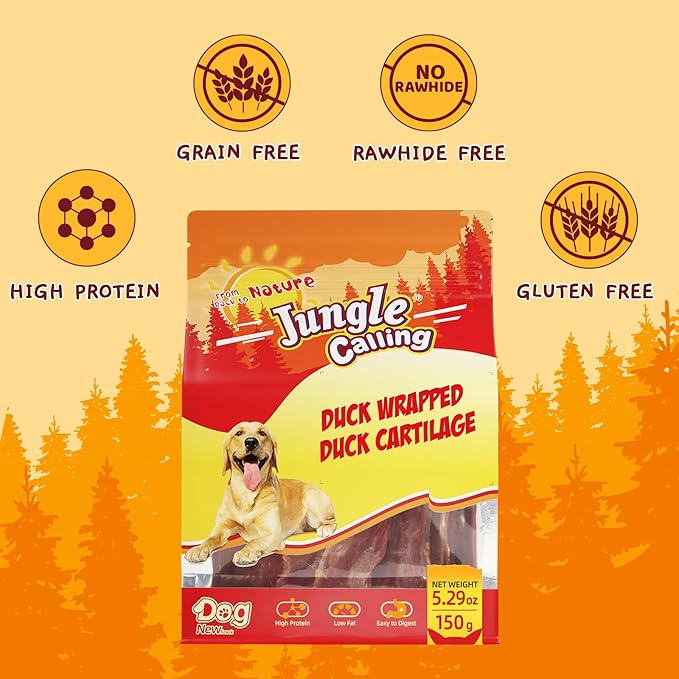 Jungle Calling 21 Count Duck Wrapped Bones Dog Treats, Made with Real Meat & Cartilage, Rawhide Free Dogs Snacks,Healthy, Easily Digestible, and High Protein Chews Bone Treat