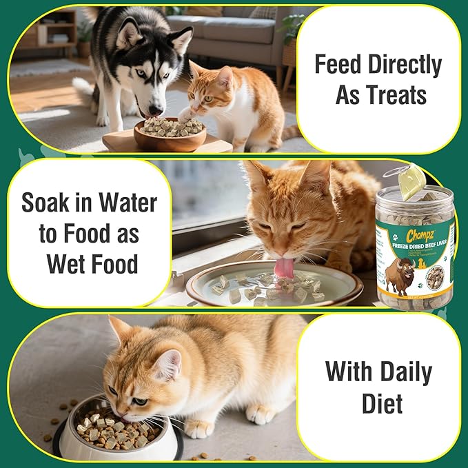 Chompz Freeze-Dried Beef Liver Treats for Dogs & Cats, Healthy Pet Training Treats or Food Topper, Single Ingredient High-Protein 4.23oz
