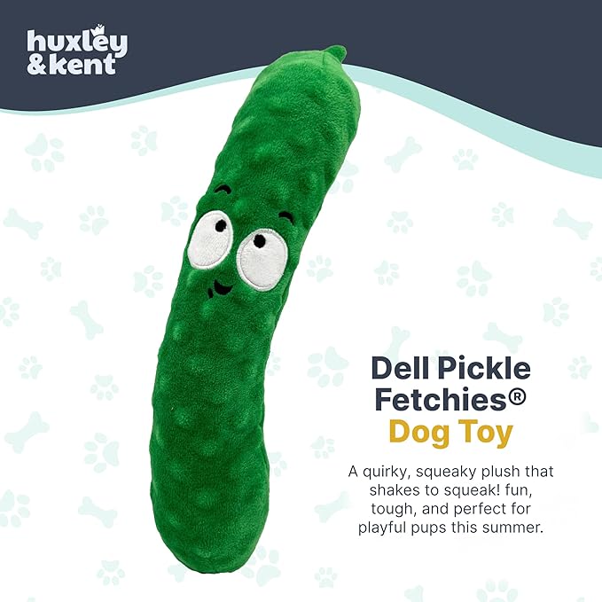 Huxley & Kent Funny Dog Toy w/Squeaker – Power Plush Squeaky Dog Toys for Small, Medium & Large Dogs – Soft Stuffed Animal for Indoor Play & Fetch - Fetchies® Dell Pickle, Large