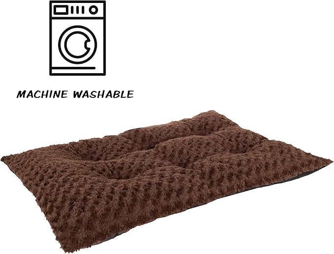 Pet Bed – 36x24 Dog Pillow and Crate Pad with Faux Fur Sleep Surface and Non-Slip Bottom – Machine Washable Dog Bed by PETMAKER (Brown)