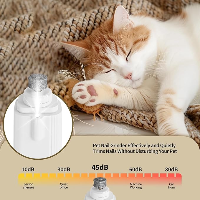 2-in-1 Dog & Cat Nail Clippers and Grinder with Light, Safety Guard, Painless Quiet Pet Nail Claw Trimmers, USB Rechargeable Pet Nail Trimmer, for Large Medium Small Dogs Cats Claw Trimmer, White