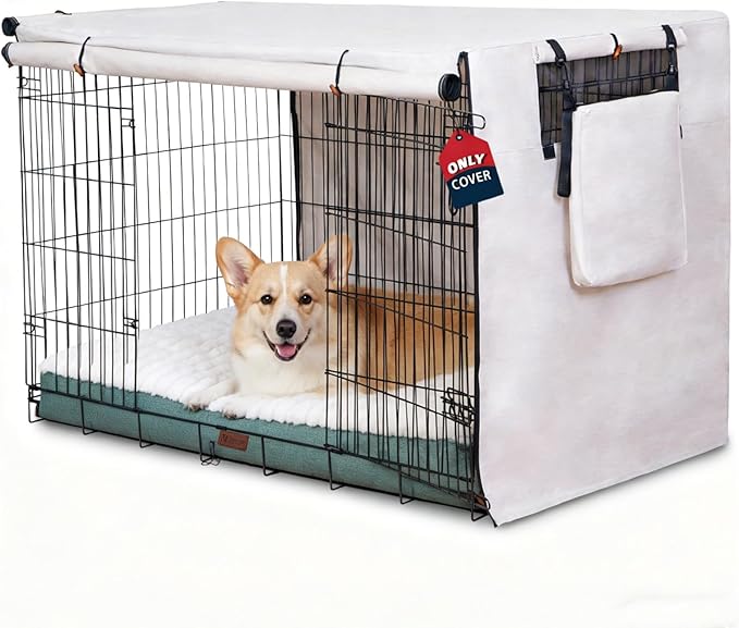 Dog Crate Cover for Anxiety, Water-Resistant & Windproof 600D Oxford Kennel Cover with Storage Bag, Calming Indoor Outdoor Pet Crate Cover for 30 Inch Wire Crates, Machine Washable, Beige