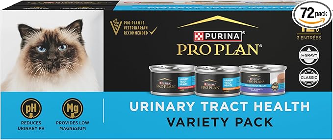 Purina Pro Plan Urinary Cat Food Wet Variety Pack Urinary Tract Health Chicken, Beef and Chicken, and Turkey and Giblets - (2 Packs of 12) 3 oz. Cans