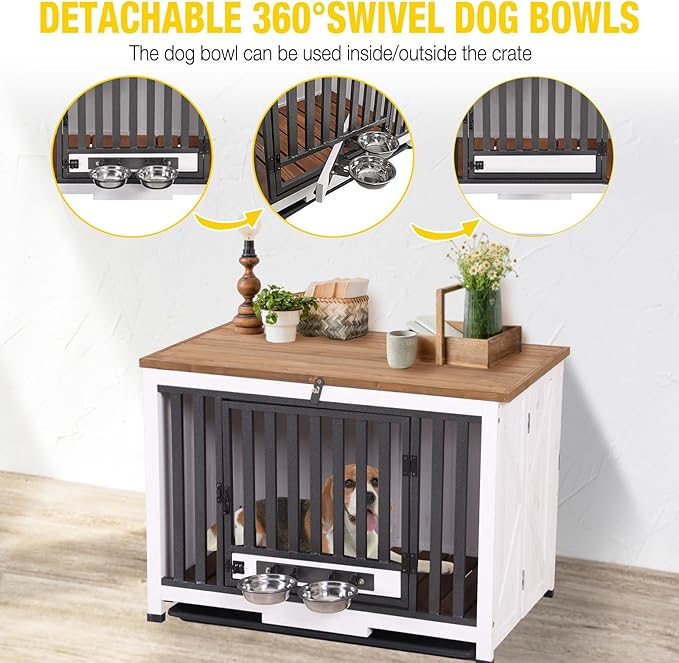 Aivituvin Dog Crate Furniture for Small & Medium Dogs Portable Heavy Duty Dog Kennel End Table, Dog House with Solid Wood Opening Roof