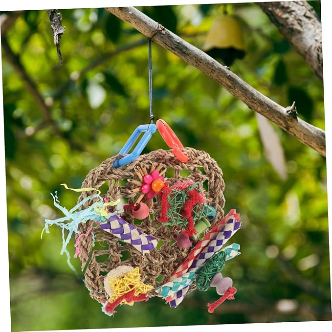 VANZACK Edible Seagrass Bird Foraging Wall with Built Hook Woven Climbing Hammock Mat for Parrots Cockatiels Parakeets Safe Chewing for Birdcage Hanging and Anti-Biting Play