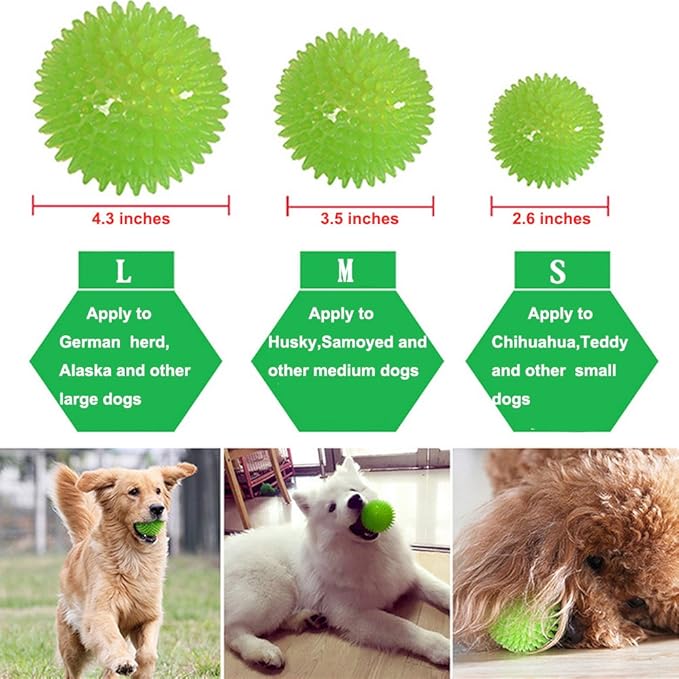 3 Pcs Pet Squeaky Chewing Balls Puppy Chew Toys Soft Stab Balls Cleaning Teeth Toys Play Balls with High Bounce for Large Medium Small Pet Dog Cat