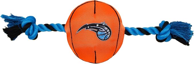 Pets First NBA Orlando Magic Basketball Toy. - Tough Nylon Pet Toy with Tug Ropes & Inner Squeaker, one Size (MAG-3105)