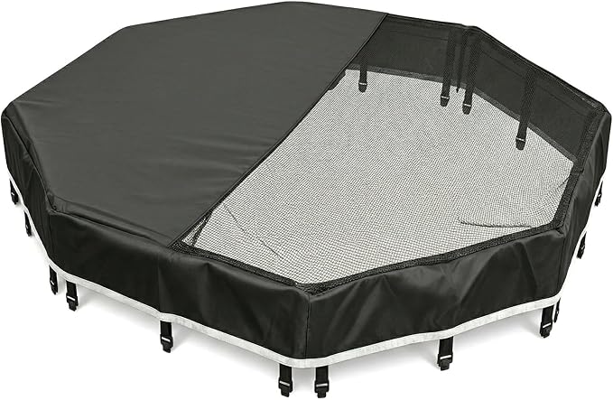 PJYuCien Octagonal Playpen Top Cover for 24" Side Metal Pet Pen, Half Mesh Half Oxford with Silver Coating & Snap Hooks, Predator & Weather Protection, Cozy Den for Puppy Small Animals, Black