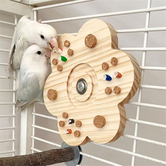 Birdcage Accessory Rotating Pecking Cork Wood Block Bird Enriching Grinding Toy Interaction Pet Toy