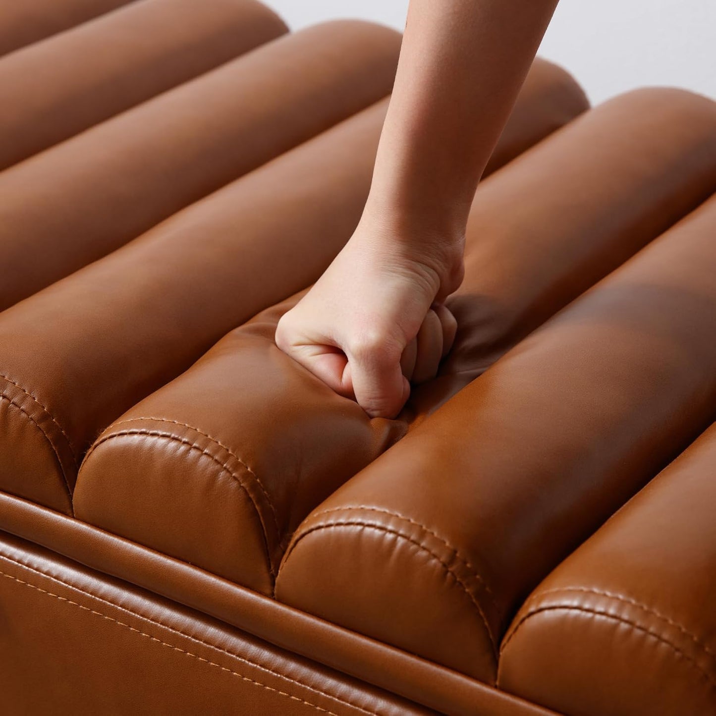 Wavy Ottoman Storage Bench Multi-Functional Narrow Entryway Bench Elegant End of Bed Bench with Storage and Safty Hinge for Living Room Entryway Hallway Bedroom Boutique, Brown