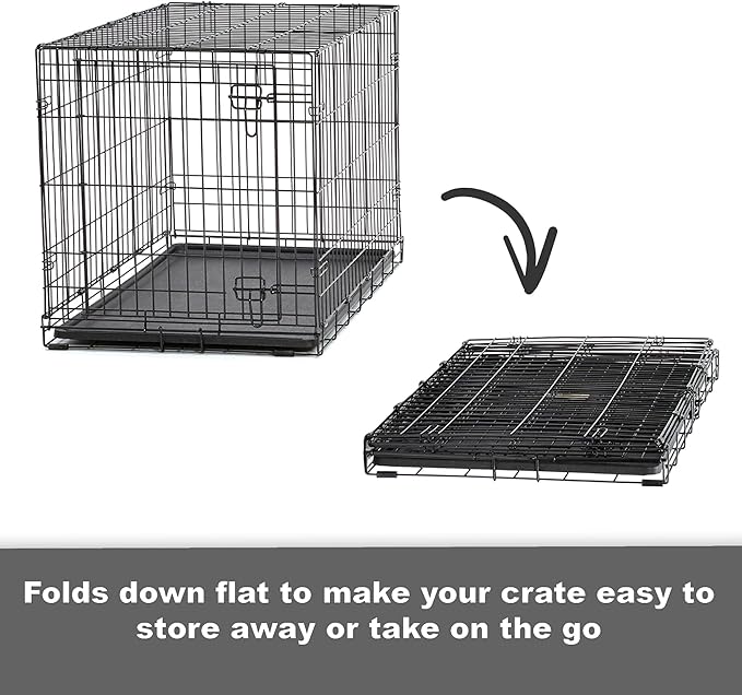 Midwest Homes for Pets 30-Inch New World Crate for Medium Breeds, 21-40 lbs, Double Door Folding Dog Crate, Leak-Proof Tray & Secure Latches, Portable, Durable & Easy to Assemble