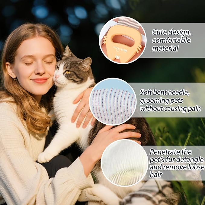 Orange Cat Comb Cute Cat-shape Pet Hair Removal Massaging Shell Comb Soft Deshedding Brush Grooming and Shedding Matted Fur Remover Dematting tool for Long and Short Hair Cat Dog Puppy Bunny
