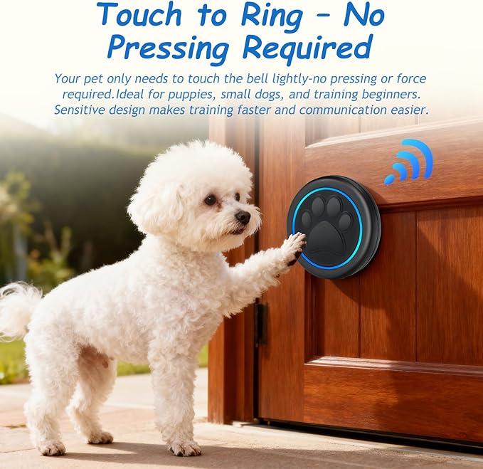 Soft Ring Blk Dog Bells to Go Outside - Wireless Dog Door Bell with 1000ft Range, 60 Melodies, LED, Waterproof Potty Training Bell for Dogs - Dog Door Bells for Potty Training(2 Bells & 1 Receiver)