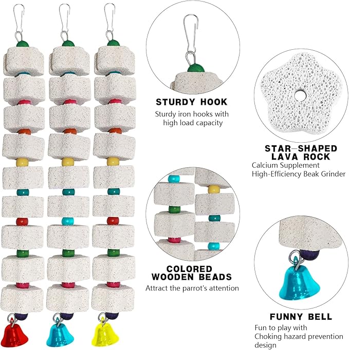 5 Pcs Large Beak Grinding Calcium Stone Bird Chewing Toy with Bells, Pet Cage Accessories for African Grey Parrot Cockatiel Parakeet Chicken Rat Hamster Rabbit Chinchilla
