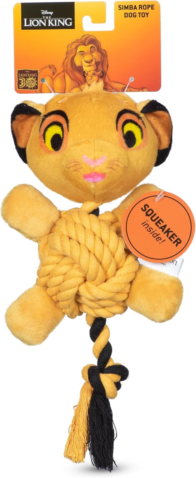 Disney for Pets The Lion King Simba Knotty Rope Pet Toy with Squeaker, 9in Dog Toys | Rope Tug Toy for Dogs Inspired by Simba of The Lion King