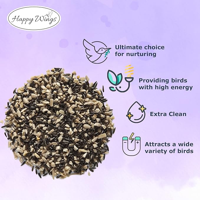 Happy Wings Finch Blend Bird Food, Mix of Sunflower Hearts/Kernels and Nyjer Seed Wild Bird Food-13 Ounce Pack of 2 | Prefilled Sock | No Grow Seed I Bird Seeds for Wild Birds