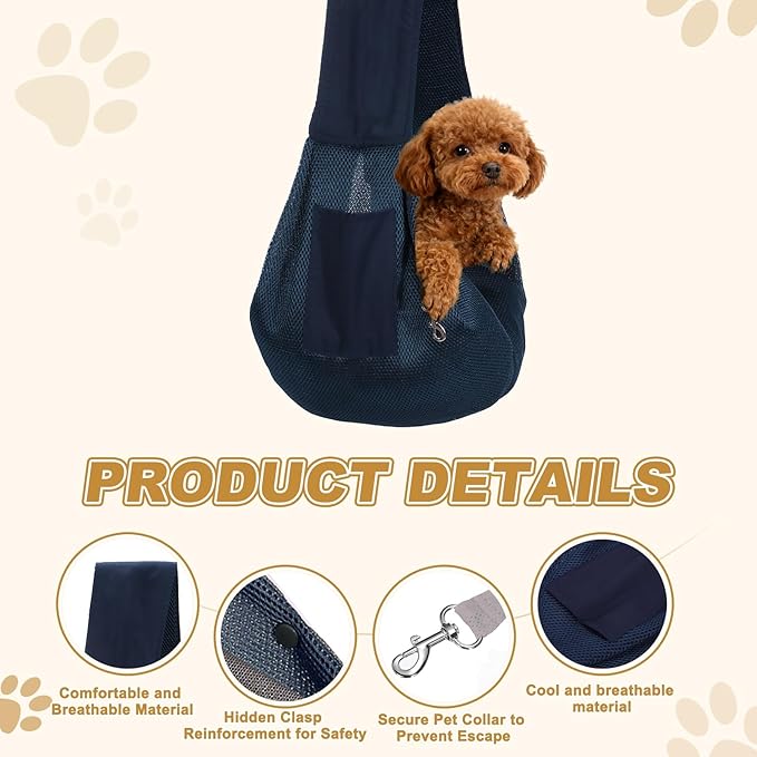 Dog Sling Carrier for Small Dogs and Cats Up to 16.5 Lbs, Breathable Thick Shoulder Strap Pet Crossbody Shoulder Bag, (Blue, 1 Pcs) Intended for Outdoor/Camp/Travel