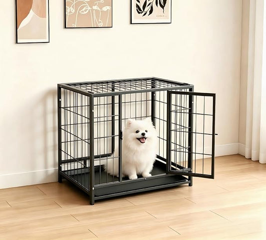 HIWOKK 27 Inch Dog Crate, Escape Proof Dog Cage with Dual Door Lock, Removable Tray for Easy Cleaning, Dog Kennel Indoor Outdoor Use
