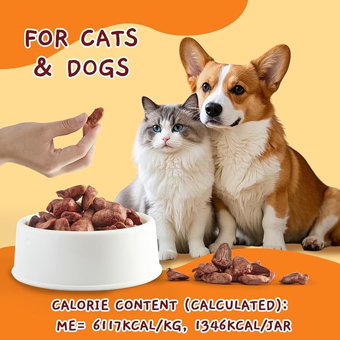 Jungle Calling Cat Treats & Dog Snacks, Freeze Dried Chicken Hearts Halves for Cats & Dogs, Single Ingredient Organ Meat, High Protein Pet Training Treats & Food Topper, 7.76 oz