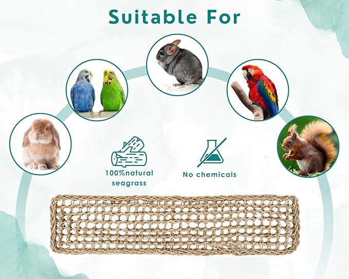 DS. DISTINCTIVE STYLE Bird Seagrass Mat Natural Grass Woven Net Hammock Bird Cage Accessories Bird Bridge for Pigeon Macaw Cockatiel Conure Budgie Cockatoo Rat Bearded Dragon