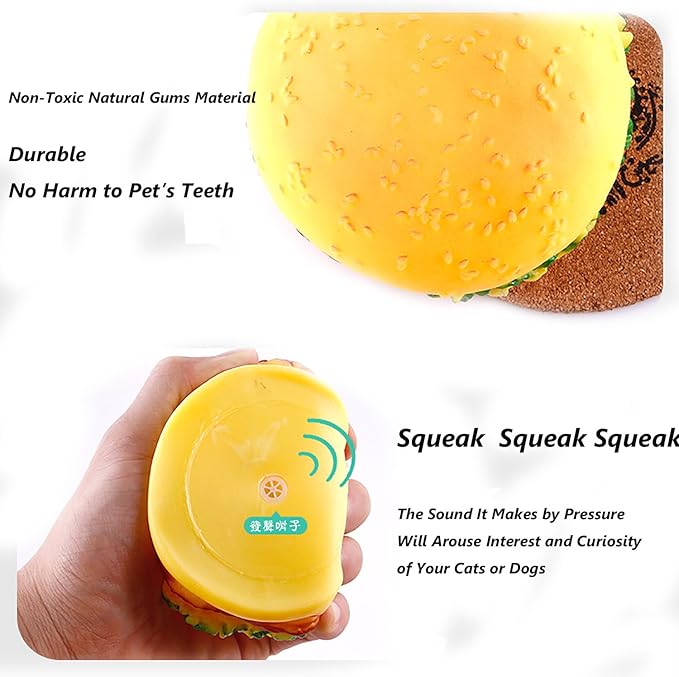 Pet Chew Toy Interactive Dog Food Toy Bite Hamburger 3 Pack Soft Non-Toxic Teeth Cleaning Dog Toys Squeaky for Puppies Small Dogs Cats DT11 Hamburger