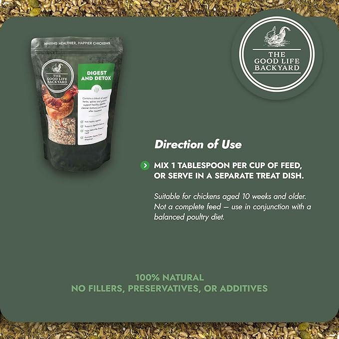 Good Life Backyard Digest & Detox for Chickens – Natural Digestive Support Gut Health Blend (1 lb Pouch) | Hatching Time