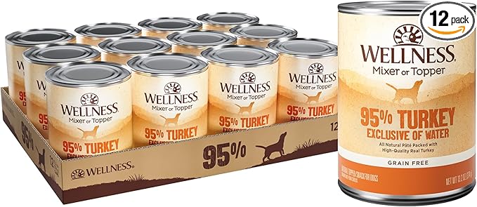 Wellness 95% Turkey Adult Canned Wet Dog Food, Grain Free, Natural, 13.2 oz, Pack of 12 Cans