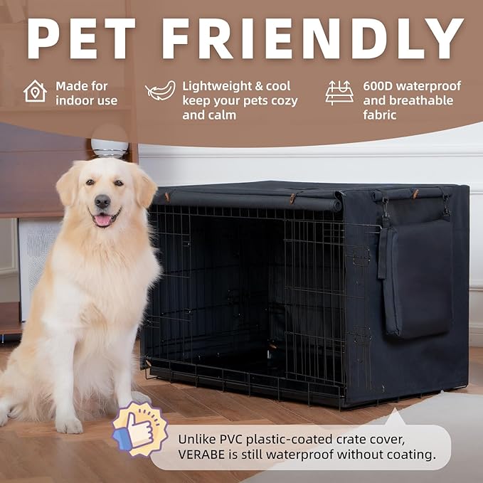 Dog Crate Cover for Anxiety,Water-Resistant,Windproof & Sun Resistant 600D Oxford Kennel Cover with Storage Bag,Calming Indoor Outdoor Pet Crate Cover for 48 Inch Wire Crates,Machine Washable,Black