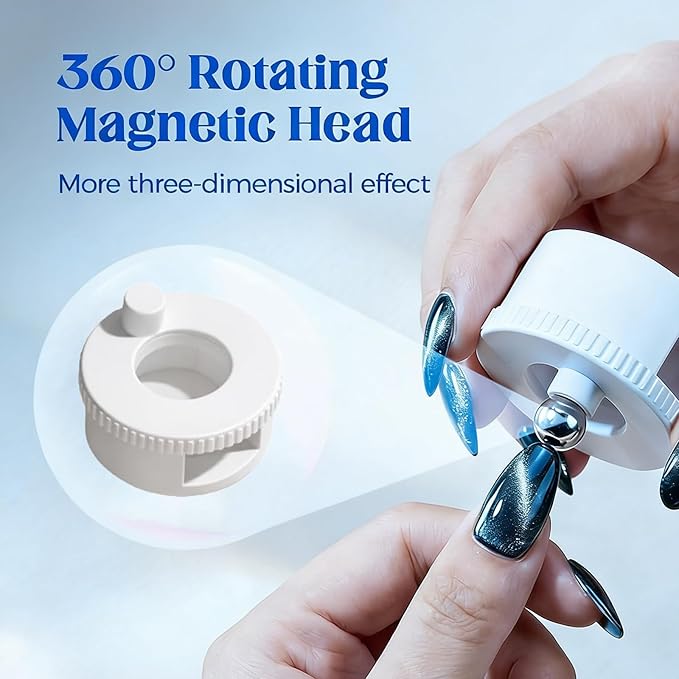 2026 New Rotating Cat Eye Magnet, 360° Rotating Nail Magnet, Glass Bead Nail Art Tool for Cat Eye Gel Polish with Excellent Light Absorption Effect for DIY or Nail Salon (White)