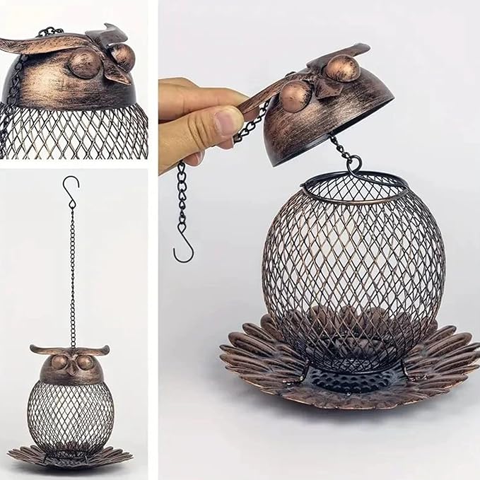 Bird Feeders for Outdoors - Squirrel Proof Vintage Cute - Owl-Shaped Large Capacity Bird Feeder,for Finch Bluebird Sparrow Birding Feeding Yard Deck Porch
