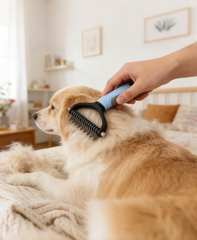 Cat & Dog Grooming Kit - Matted Fur Remover for Cats, Includes 4 Knotting Combs & 1 Pet Grooming Brush, Safe Cat Grooming Comb Set for Detangling