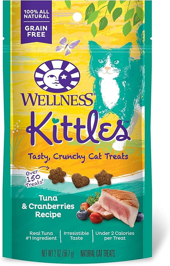Aurora Pet Variety Pack 9 Wellnes Kittles Tasty Crunchy Cat Treats (3 Chicken, 3 Salmon, 3 Tuna) 2-oz Each with AuroraPet Grooming Wipes