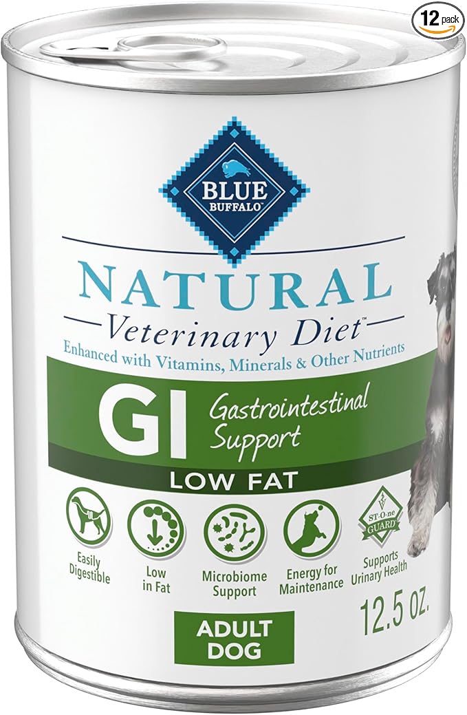 Blue Buffalo Natural Veterinary Diet GI Low Fat Gastrointestinal Support Wet Dog Food, Veterinarian's Prescription Required, Whitefish, 12.5-oz Can (Pack of 12)