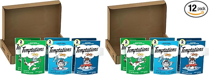 Temptations Cat Treats Classic Crunchy and Soft Seafood Lovers Variety Pack,3 oz. Pouches,(Pack of 12)