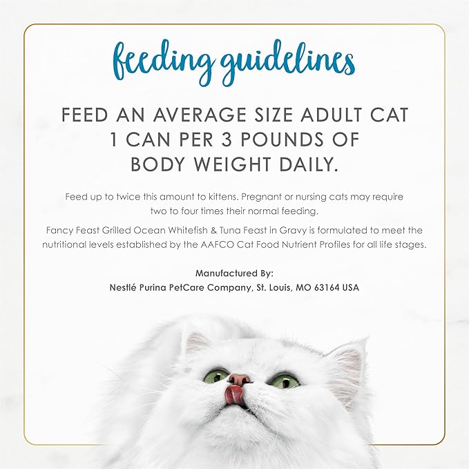 Fancy Feast Purina Grilled Wet Cat Food Ocean Whitefish and Tuna Feast in Wet Cat Food Gravy - 3 oz. Cans (Pack of 48)