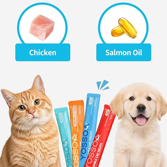 Lickable Cat Treats Variety Pack - 36 Sticks Wet Cat Treat Puree with Taurine, Fish Oil & Vitamins - Grain Free Lickable Puree for Immune & Heart Support for Picky Eaters (4 Variety Flavors)