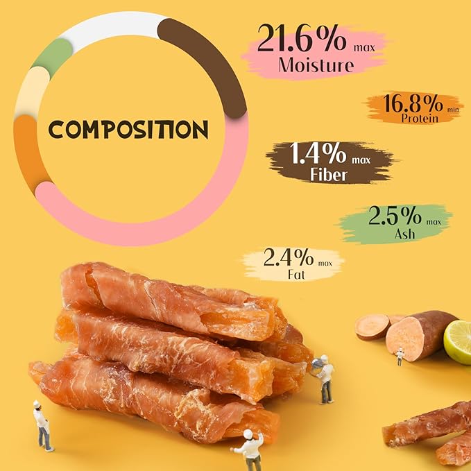 Dog Treats Chews, Chicken Wrapped Sweet Potato Strips, Gluten & Grain Free Dog Snacks for Training Rewards 10.6 oz