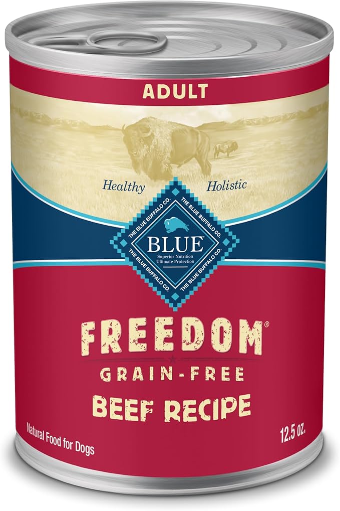 Blue Buffalo Freedom Grain-Free Wet Dog Food, Free of Glutens & Artificial Preservatives, Made with Natural Ingredients, Beef Recipe, 12.5-oz. Cans (12 Count)