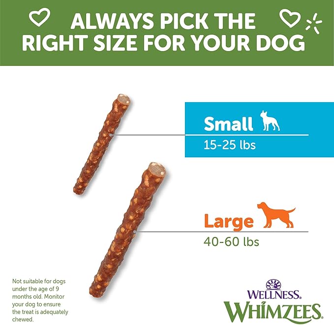 Wellness WHIMZEES Veggie Sausage Dog Dental Treat, Chews, Freshens Breath, Small Size, 14.81 oz Bag, 28 Count