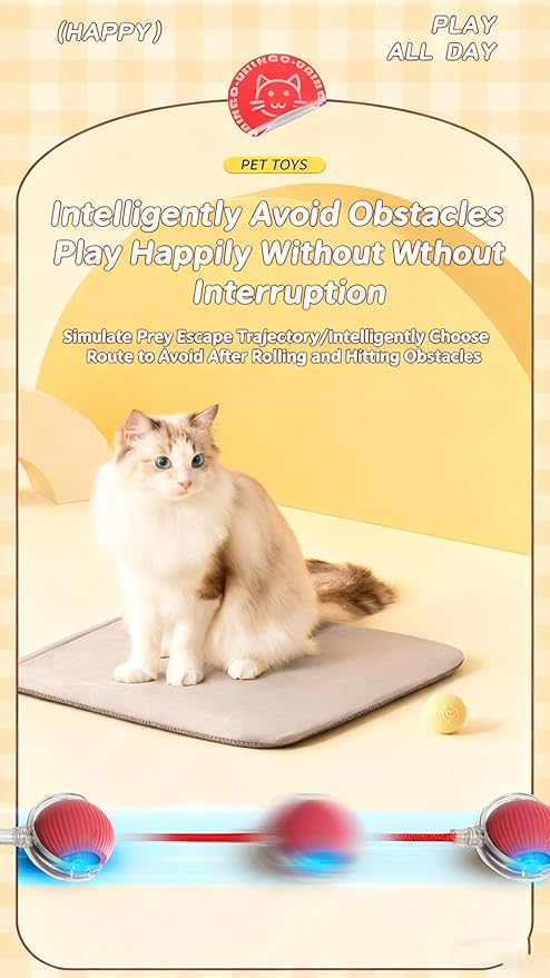 RightBliss Automatic Interactive Cat Dog Toy with Elastic Tail: Chirping Sound, Smart Obstacle Avoidance for Indoor Cats & Kittens(Gray)