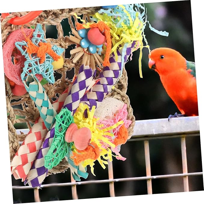 Bird Foraging Wall Edible Seagrass Woven Climbing Hammock Mat for Parrots Parakeets Macaws Safe Chewing and Shredding for Birdcages